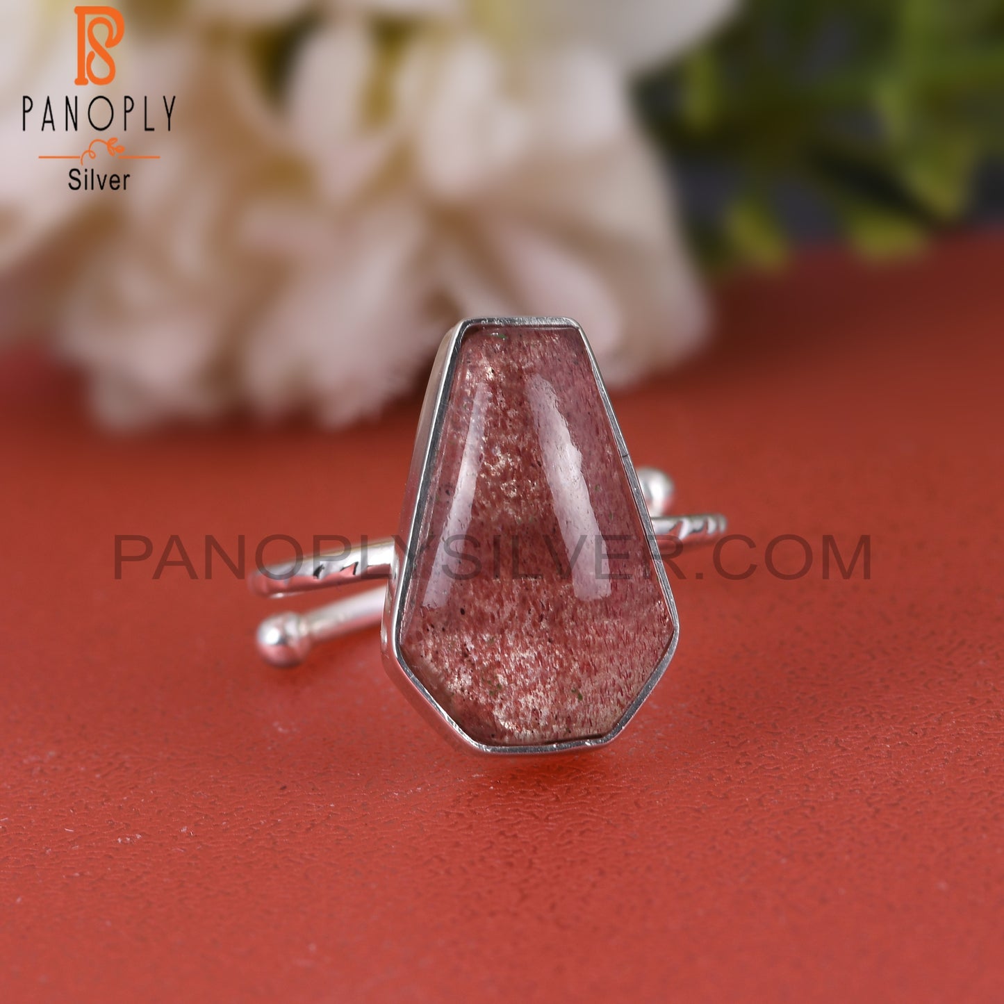 Coffin 925 Sterling Silver Strawberry Quartz Ring