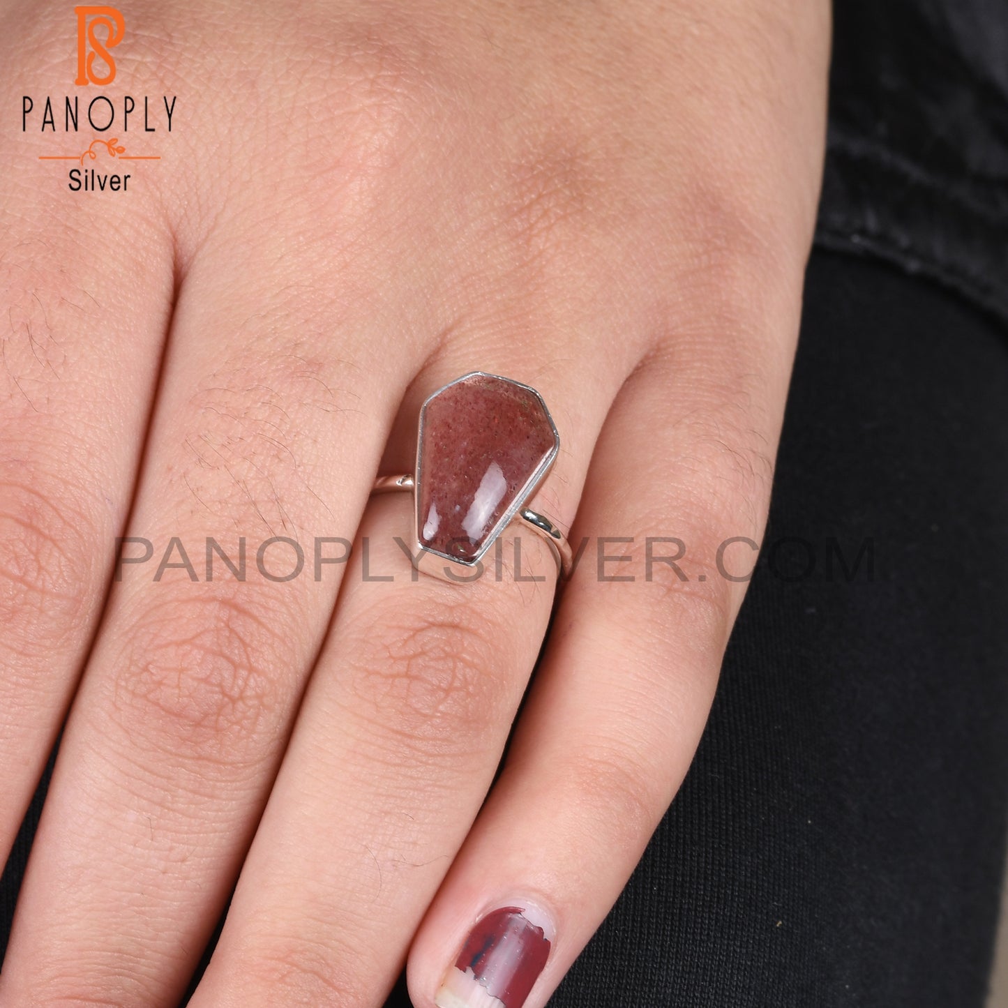 Coffin 925 Sterling Silver Strawberry Quartz Ring