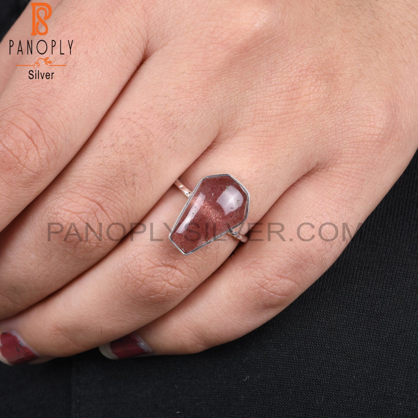 Coffin 925 Sterling Silver Strawberry Quartz Ring