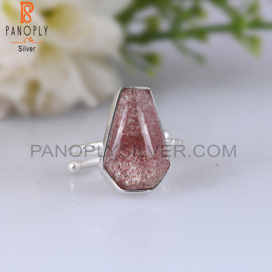 Coffin 925 Sterling Silver Strawberry Quartz Ring