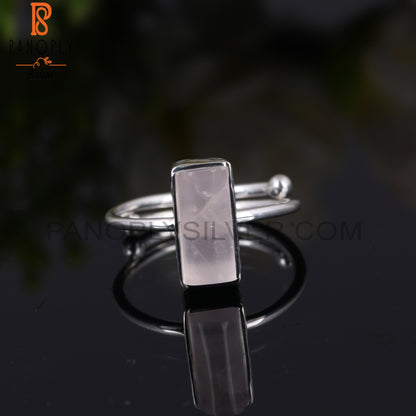 Rose Quartz Half Barrel 925 Sterling Silver Adjustable Ring