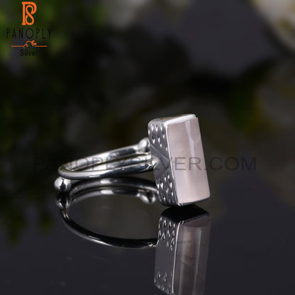 Rose Quartz Half Barrel 925 Sterling Silver Adjustable Ring