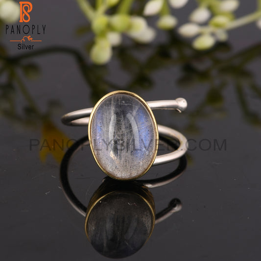 Doublet Gray Mop Crystal Oval 925 Silver Wedding Ring