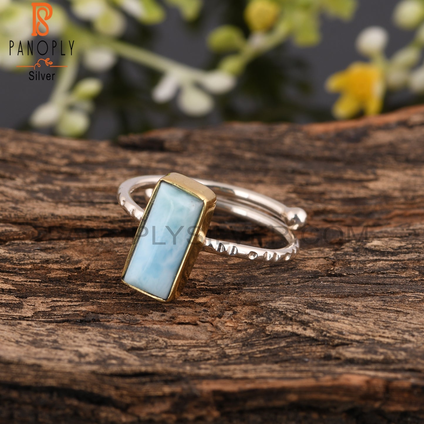 Larimar Half Cylinder 925 Sterling Silver Ring