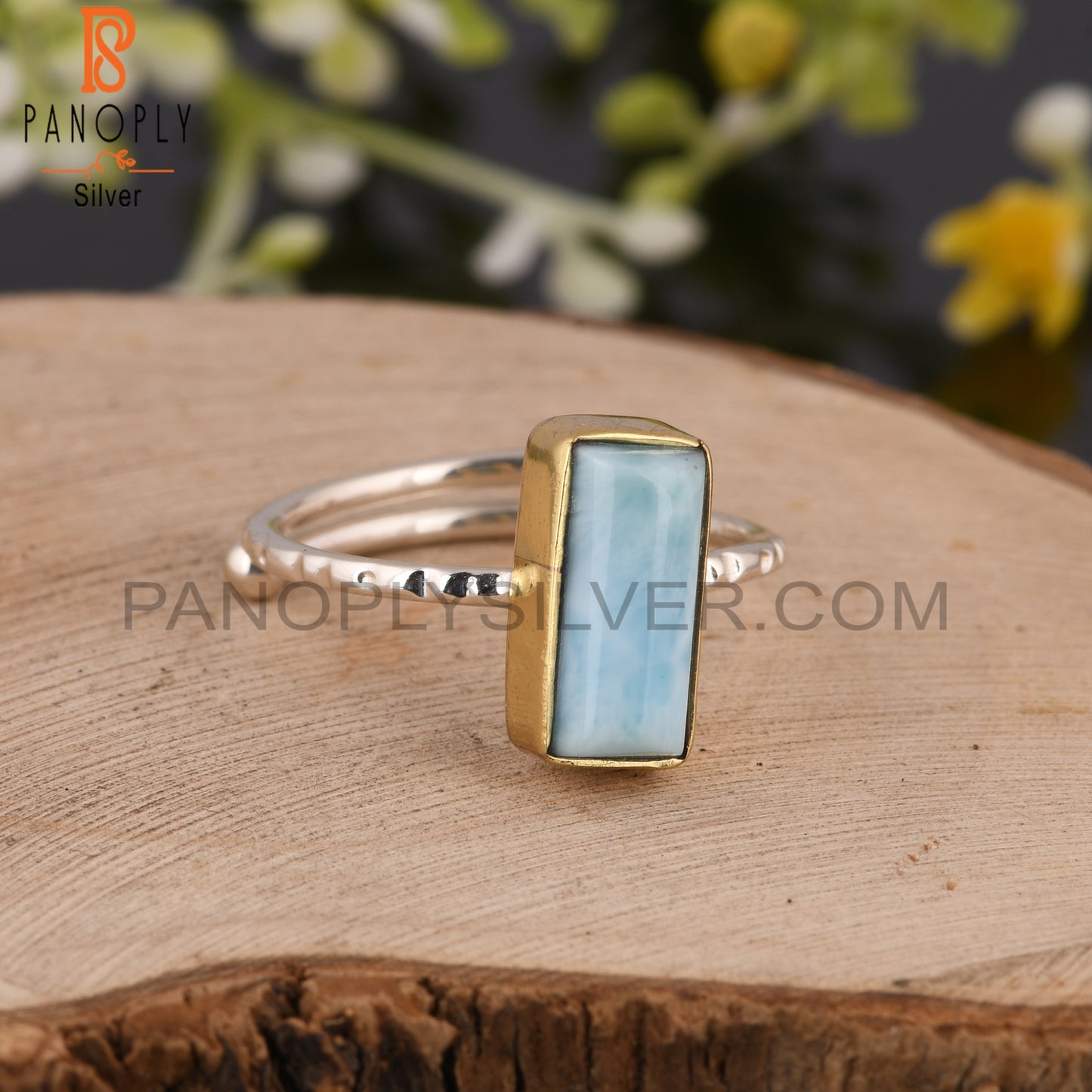 Larimar Half Cylinder 925 Sterling Silver Ring