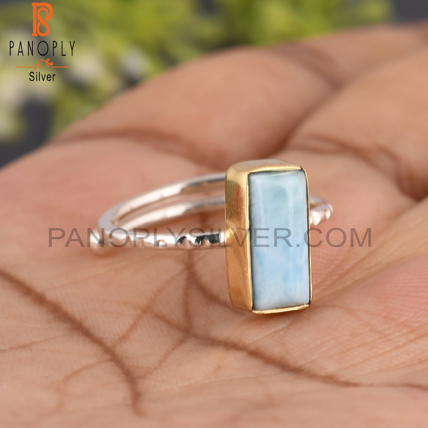 Larimar Half Cylinder 925 Sterling Silver Ring