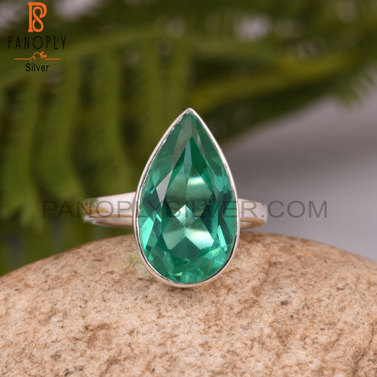 Doublet Colombian Emerald Quartz Pear 925 Silver Ring