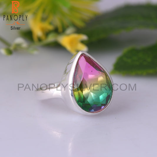 Bio Mystic Doublet Quartz Pear 925 Sterling Silver Ring