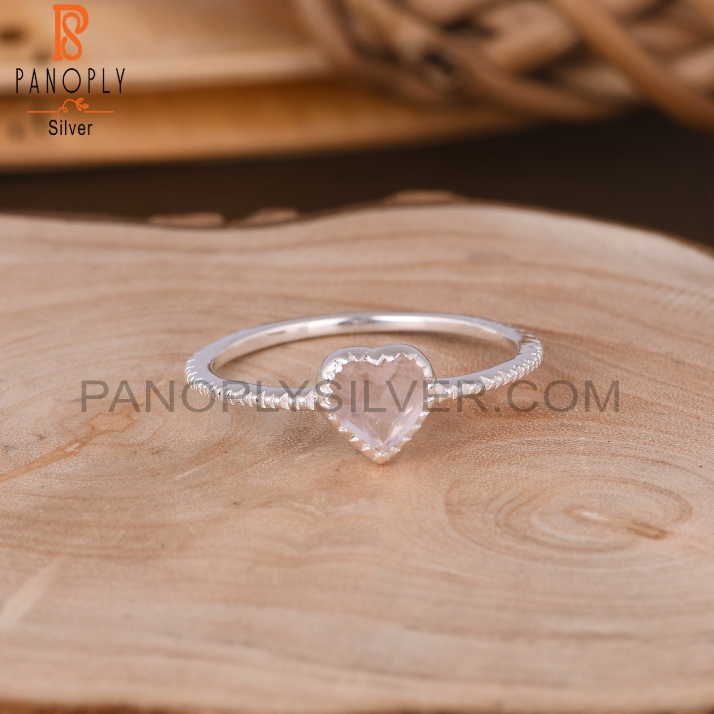 Rose Quartz Heart Shape 925 Sterling Silver Ring