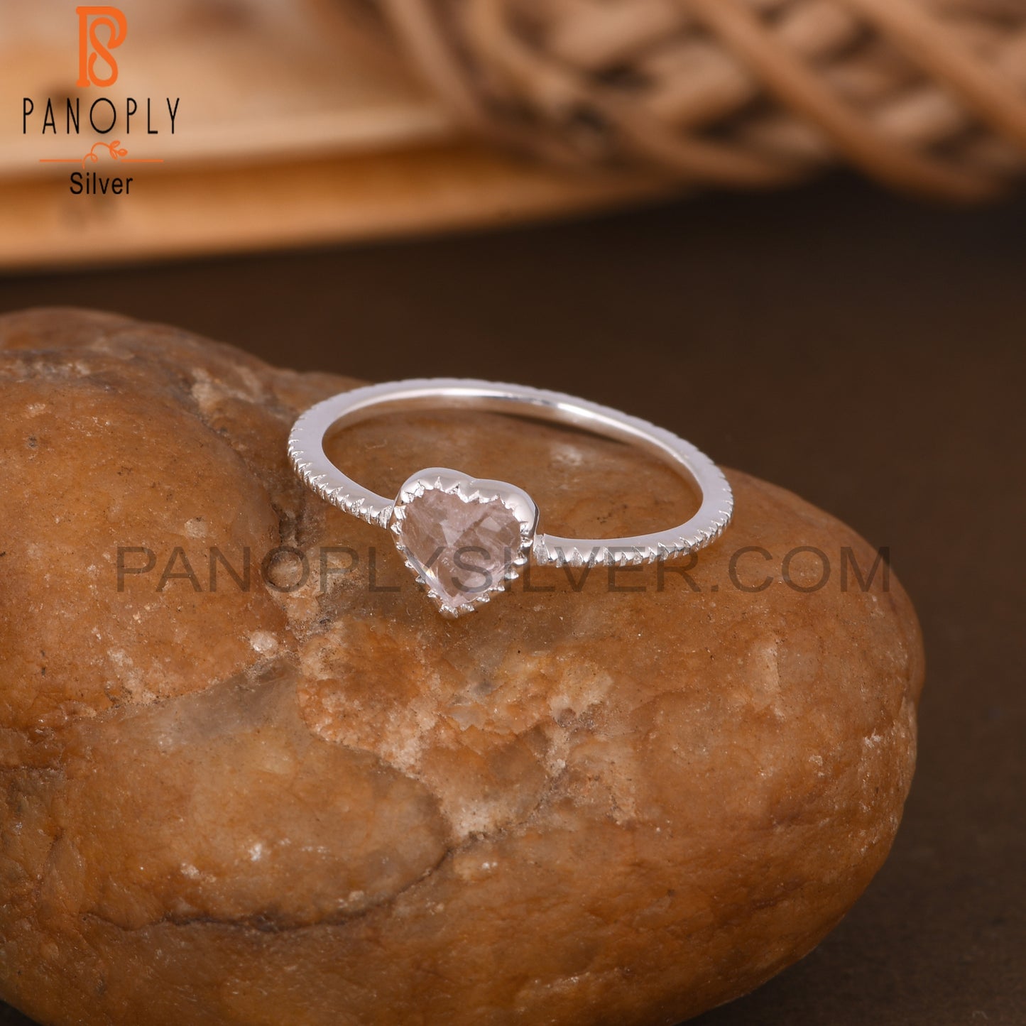 Rose Quartz Heart Shape 925 Sterling Silver Ring