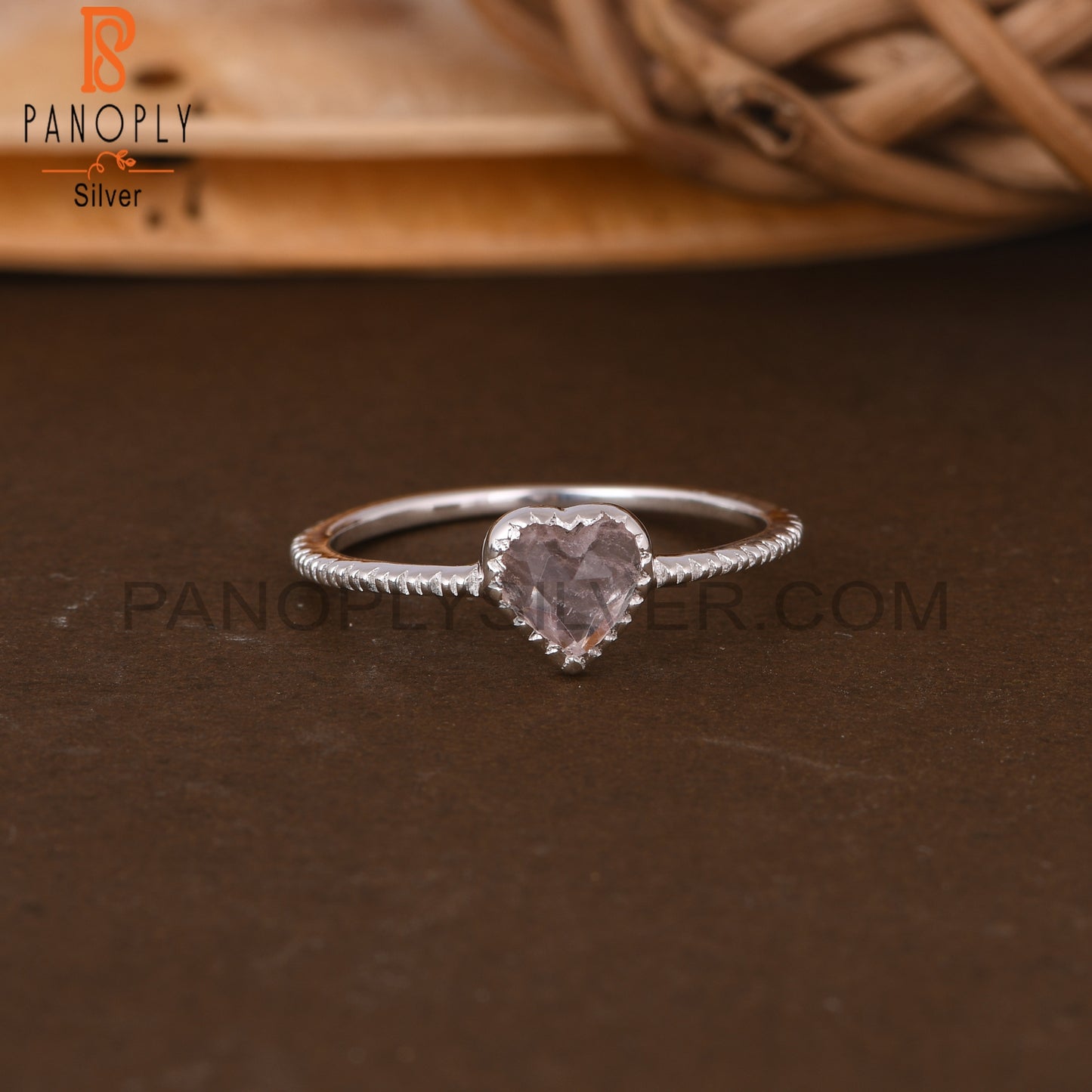 Rose Quartz Heart Shape 925 Sterling Silver Ring