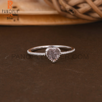 Rose Quartz Heart Shape 925 Sterling Silver Ring