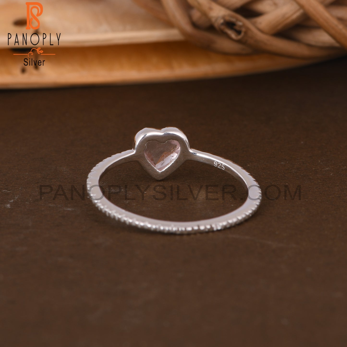 Rose Quartz Heart Shape 925 Sterling Silver Ring