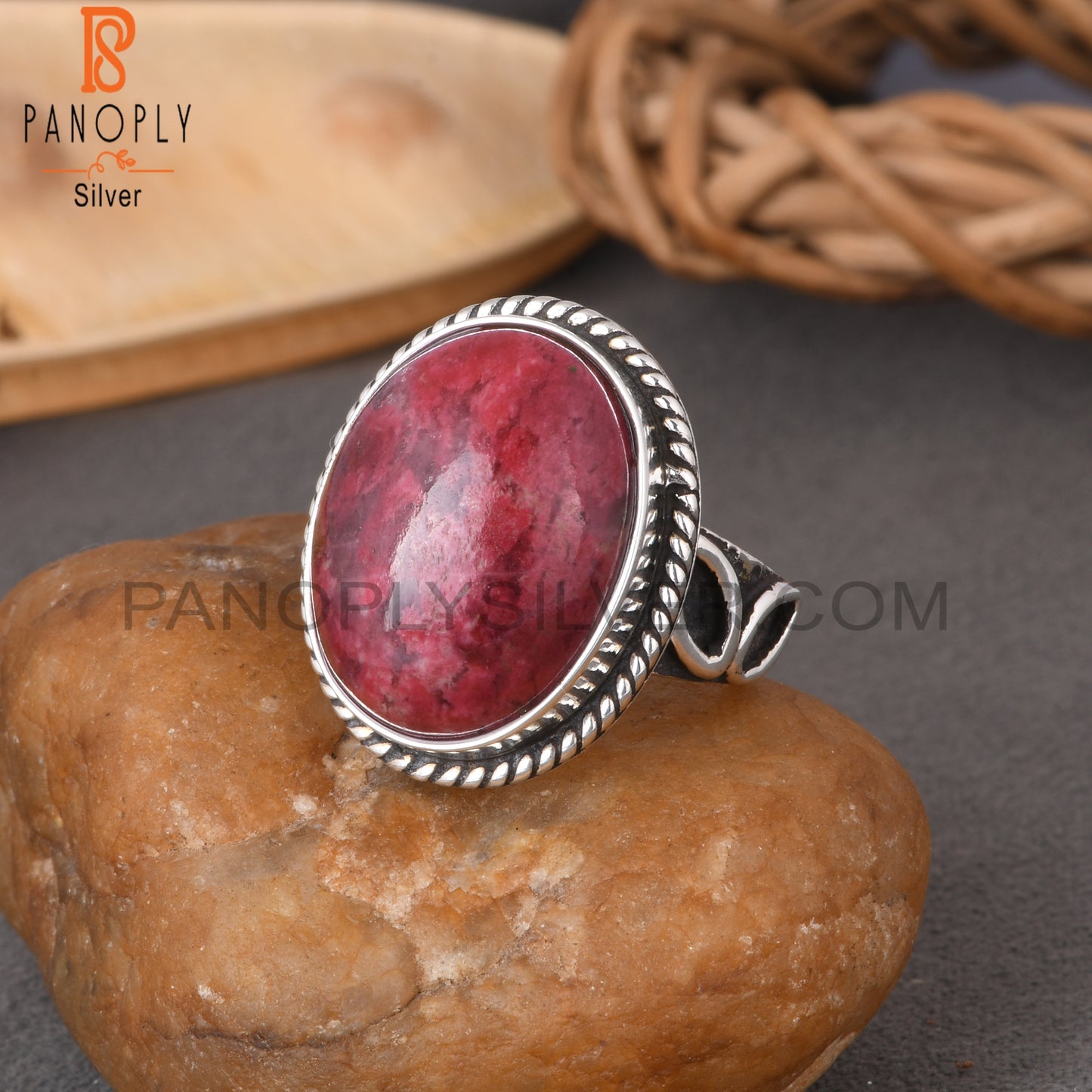 Pink Thulite Oval 925 Sterling Silver Ring