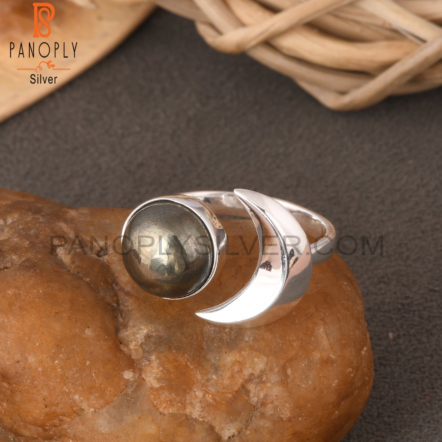 Pyrite Round 925 Sterling Silver Ring