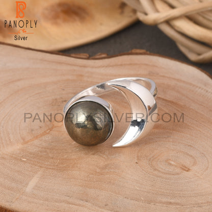 Pyrite Round 925 Sterling Silver Ring