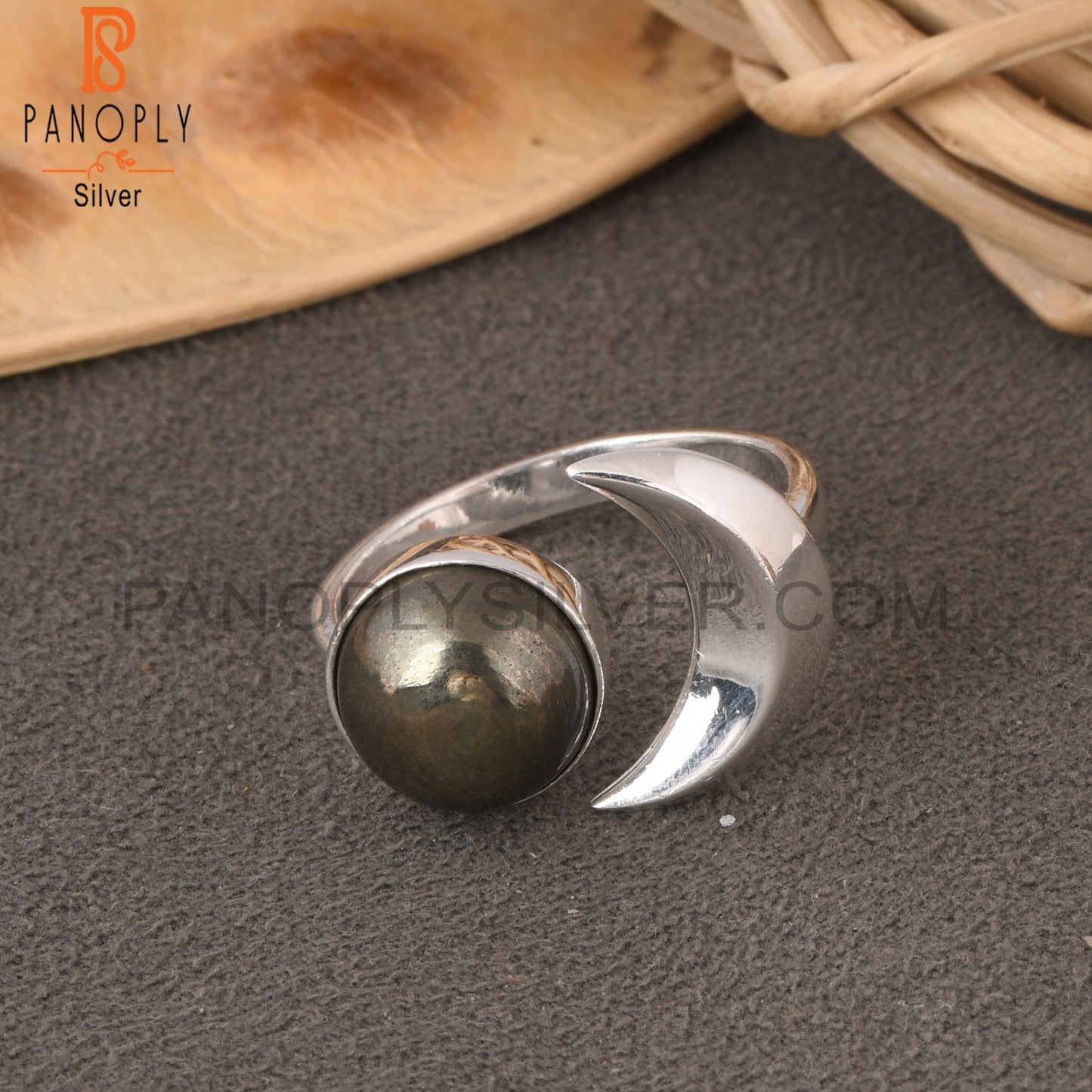 Pyrite Round 925 Sterling Silver Ring