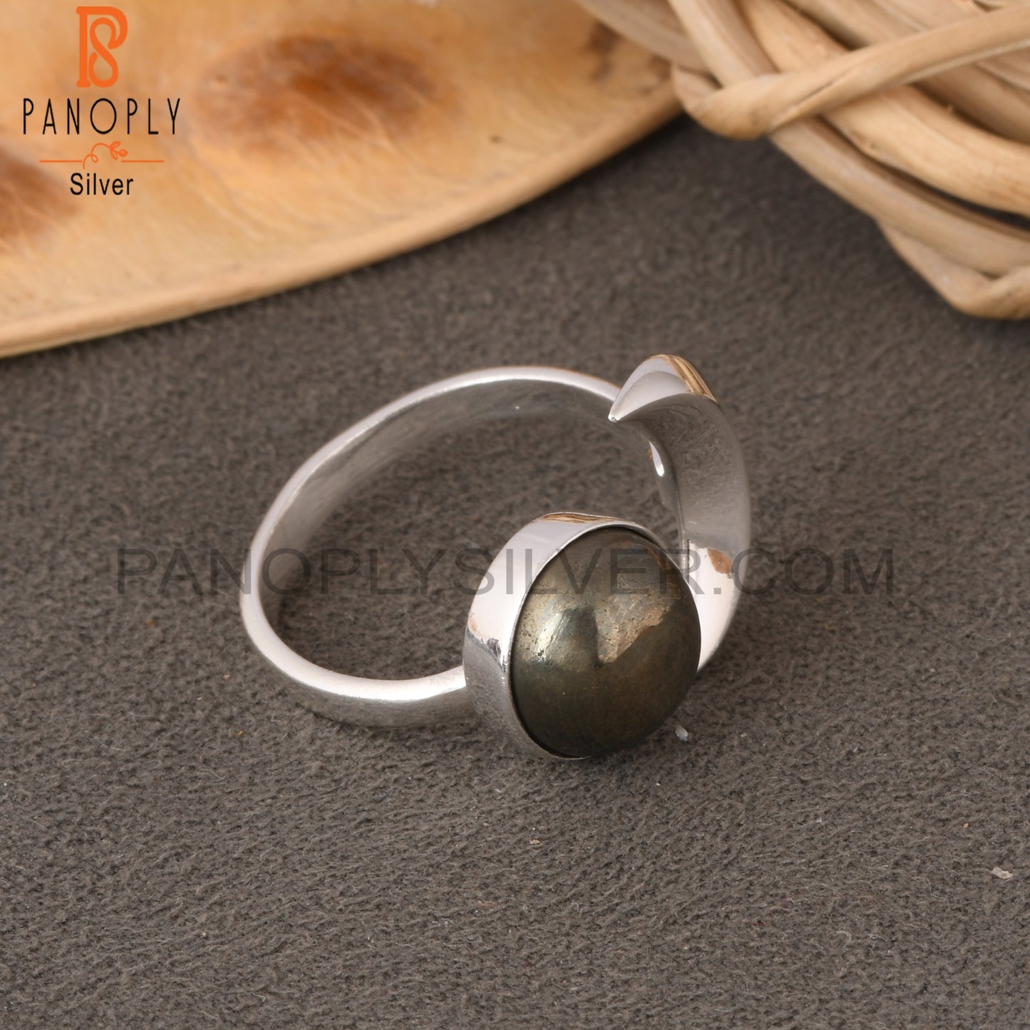 Pyrite Round 925 Sterling Silver Ring