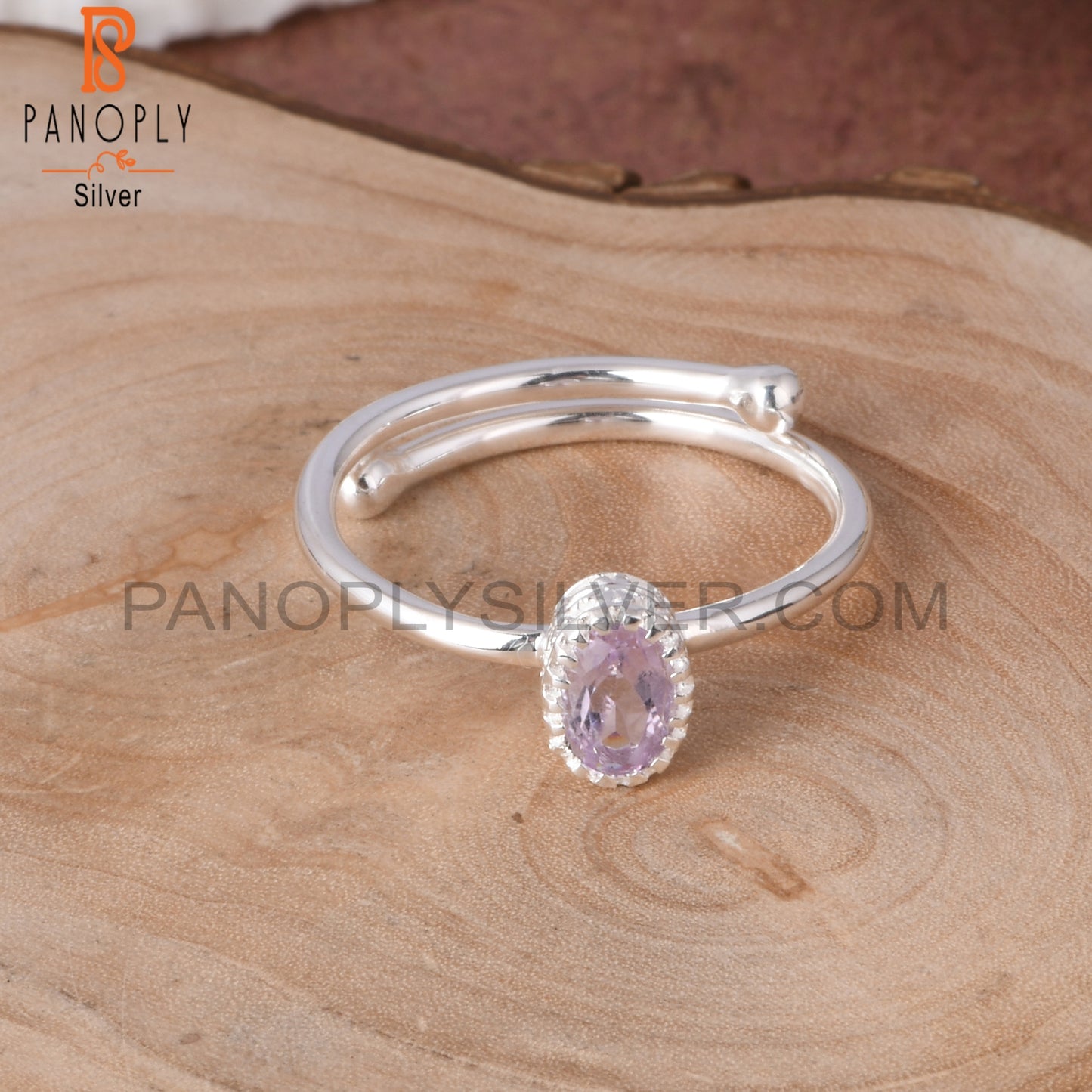 Pink Amethyst Oval Shape 925 Sterling Silver Openable Ring