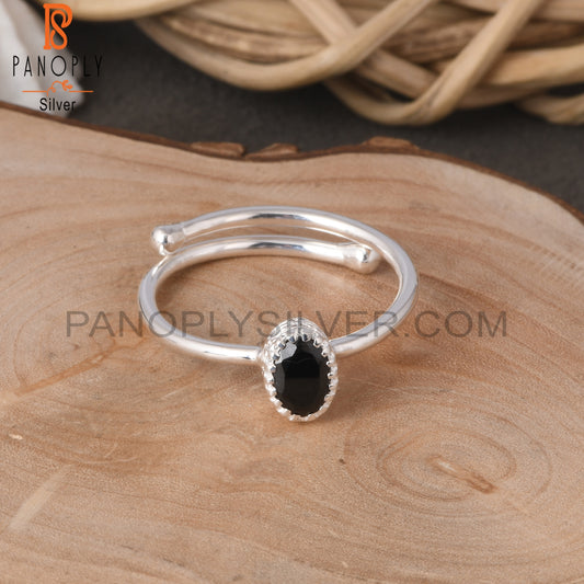 Black Spinal Oval Shape 925 Sterling Silver Ring