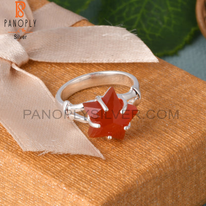 925 Sterling Silver Red Onyx Star Shape Ring