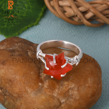 925 Sterling Silver Red Onyx Star Shape Ring