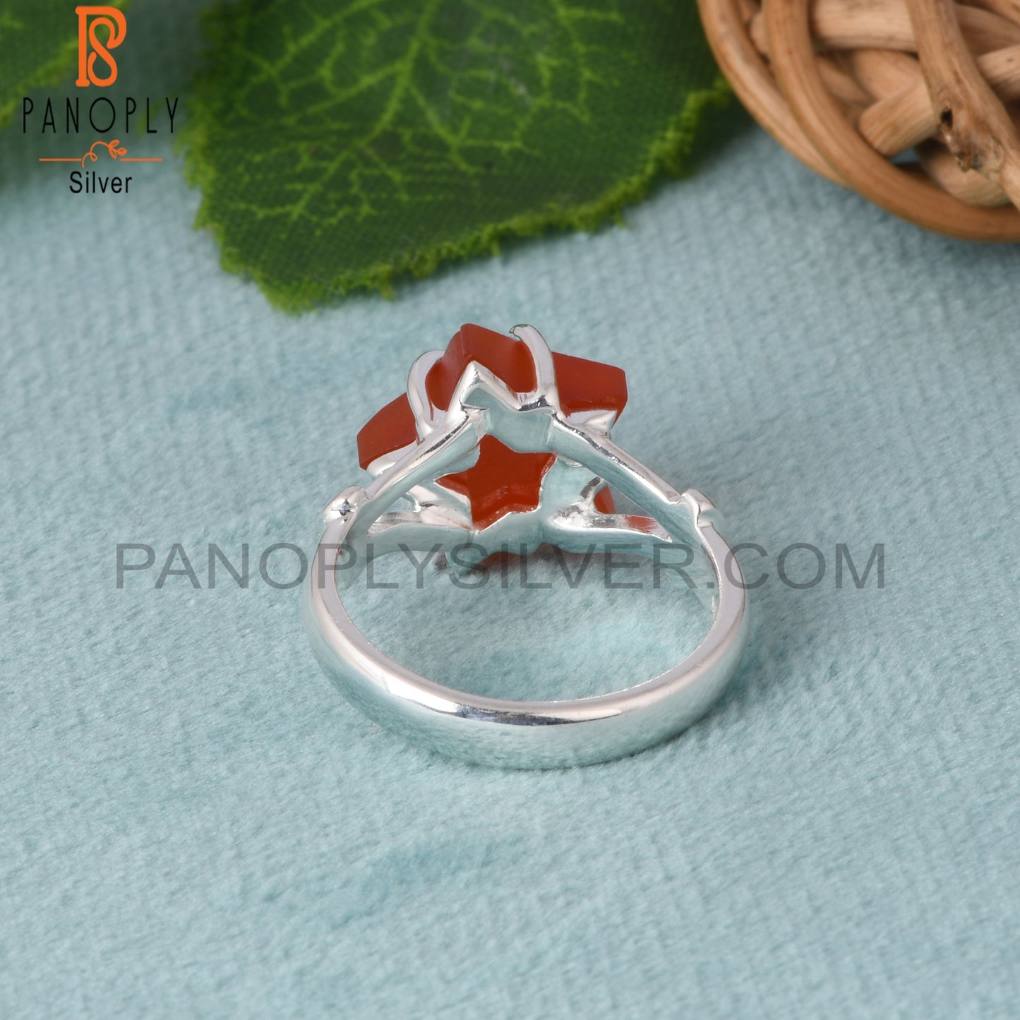 925 Sterling Silver Red Onyx Star Shape Ring