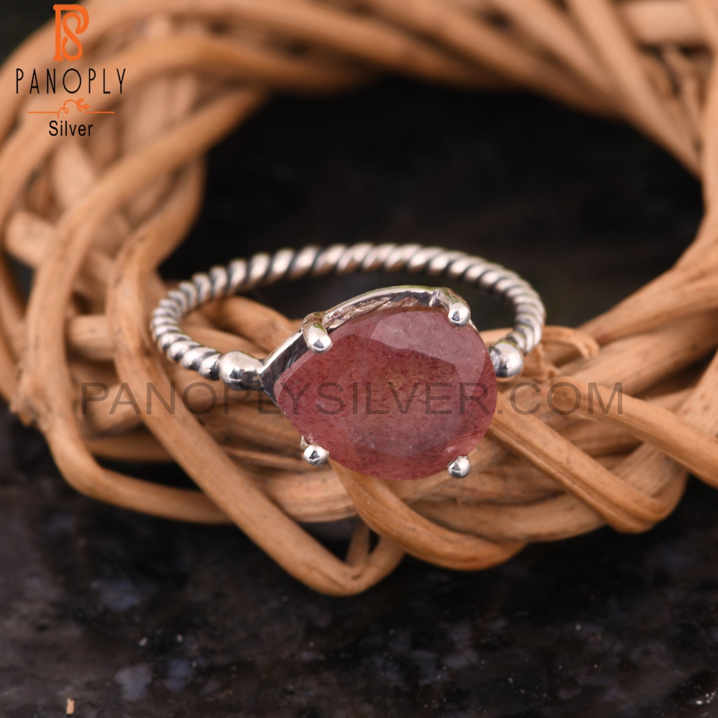 Strawberry Quartz Pear Shape 925 Sterling Silver Ring