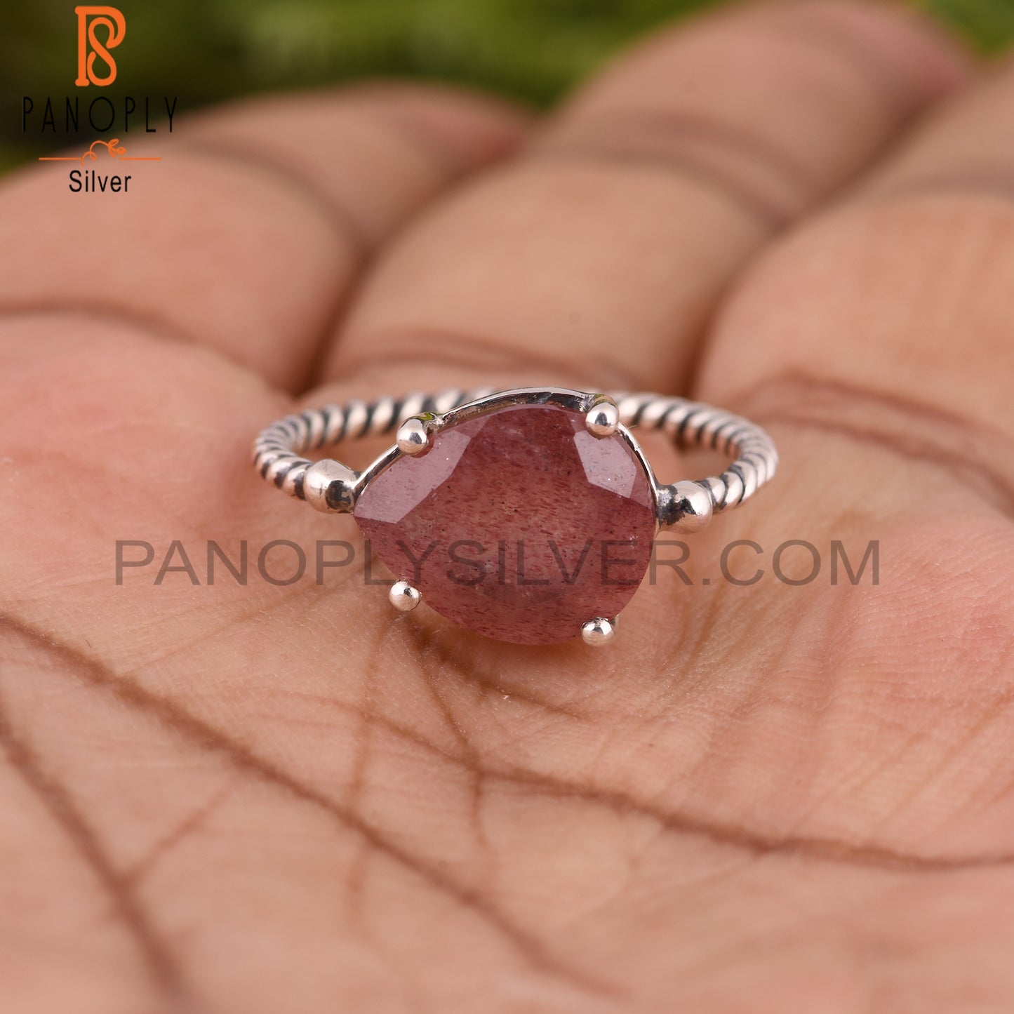 Strawberry Quartz Pear Shape 925 Sterling Silver Ring