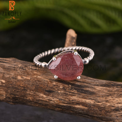 Strawberry Quartz Pear Shape 925 Sterling Silver Ring