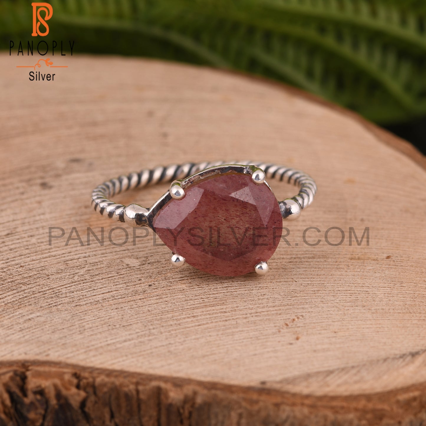 Strawberry Quartz Pear Shape 925 Sterling Silver Ring