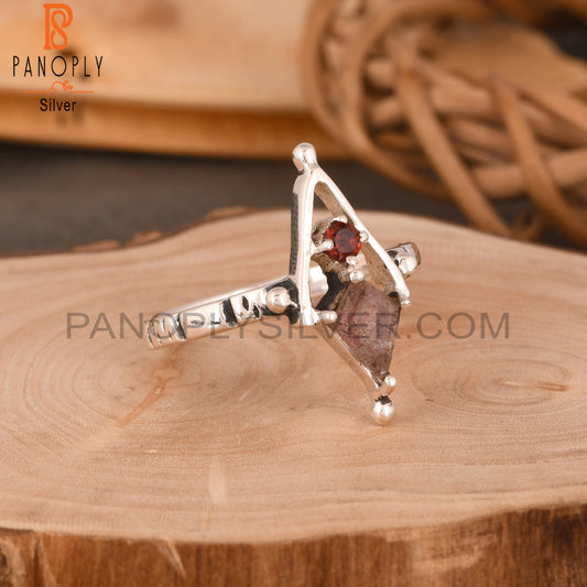 Strawberry Quartz & Garnet Kite Shape 925 Sterling Silver Ring