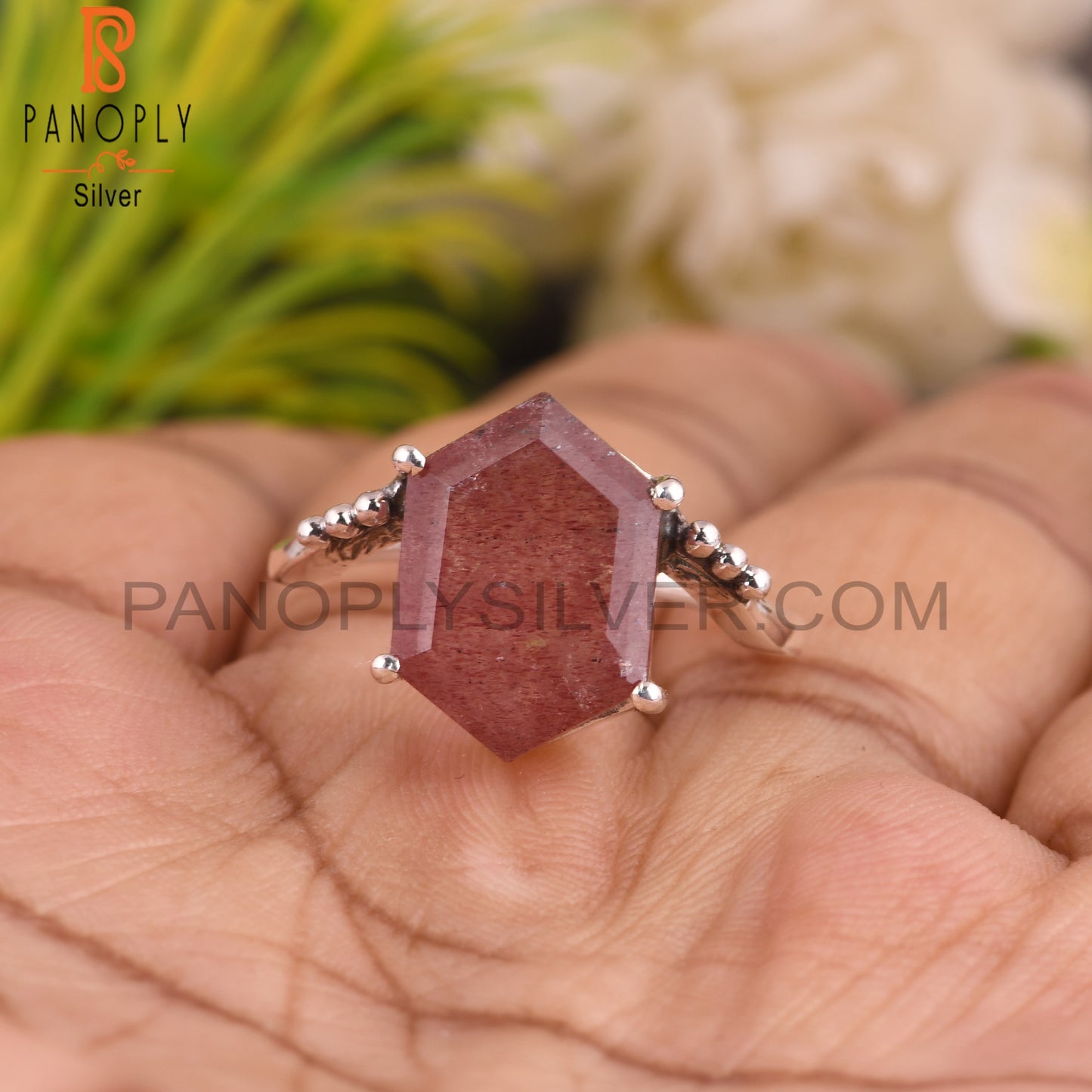 Strawberry Quartz 925 Silver Ring For Engagement