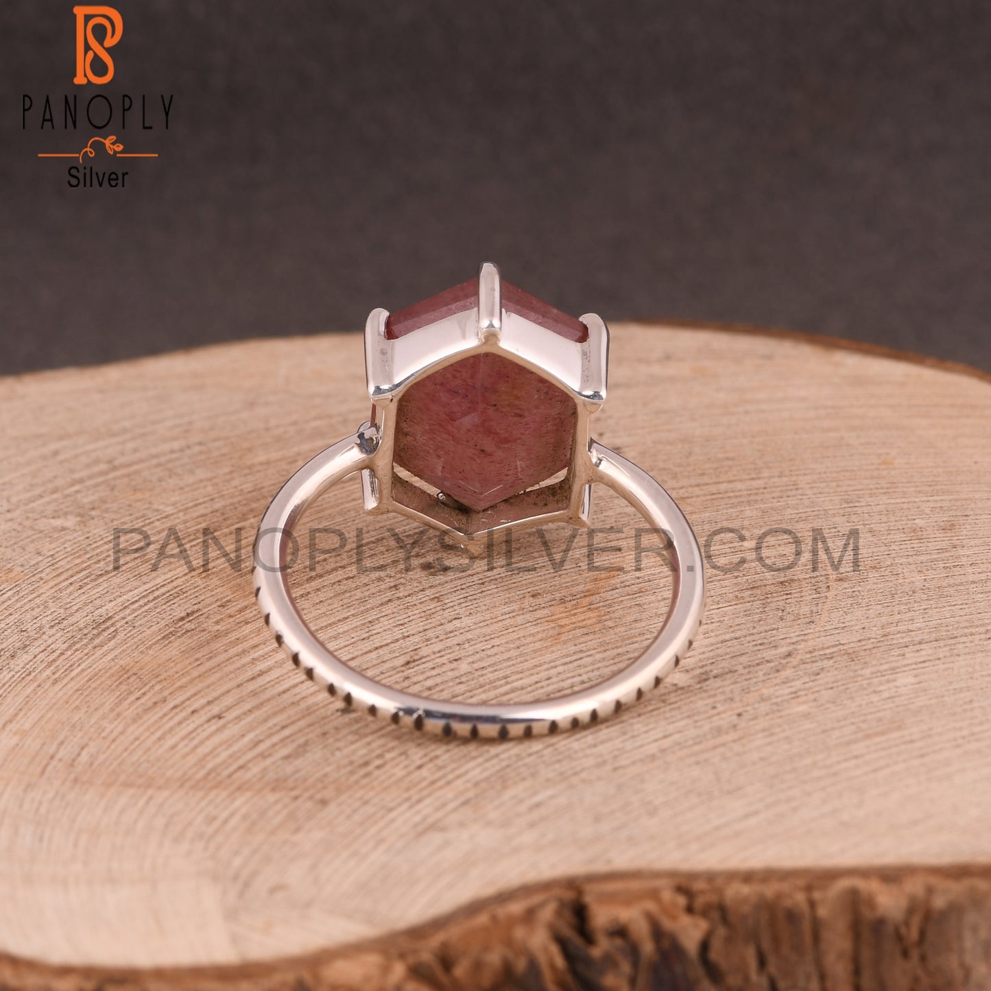 Strawberry Quartz Hexagon 925 Silver Ring