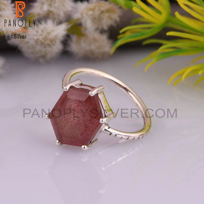 Strawberry Quartz Hexagon 925 Silver Ring