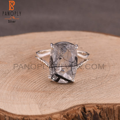 Black Rutile 925 Sterling Silver Prong Set Ring