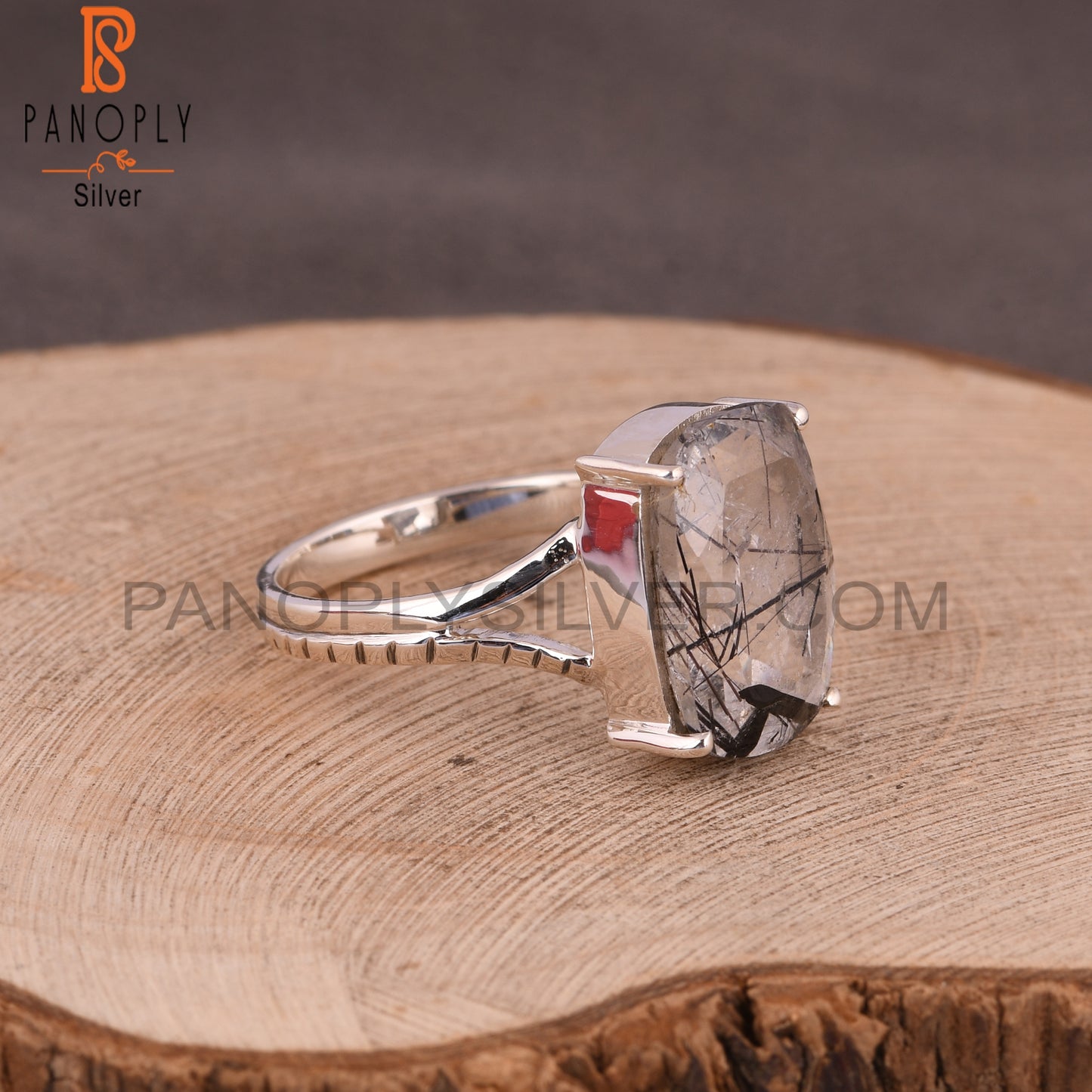 Black Rutile 925 Sterling Silver Prong Set Ring