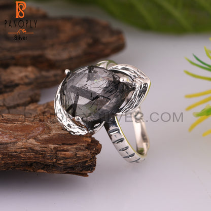 Black Rutile Pear 925 Sterling Silver Ring For Mother