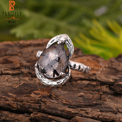 Black Rutile Pear 925 Sterling Silver Ring For Mother