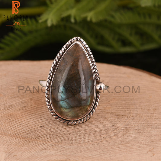 Cabochon Labradorite Pear 925 Silver Ring