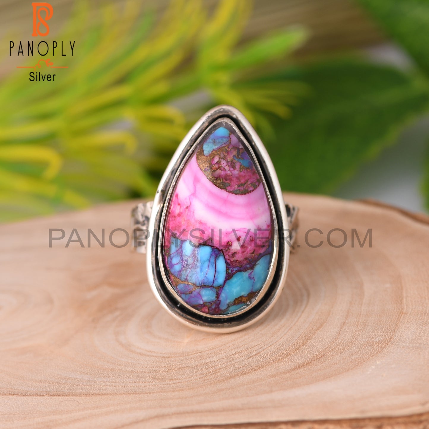 Mojave Copper Oyster Turquoise Pear Shape S 925 Purple Ring