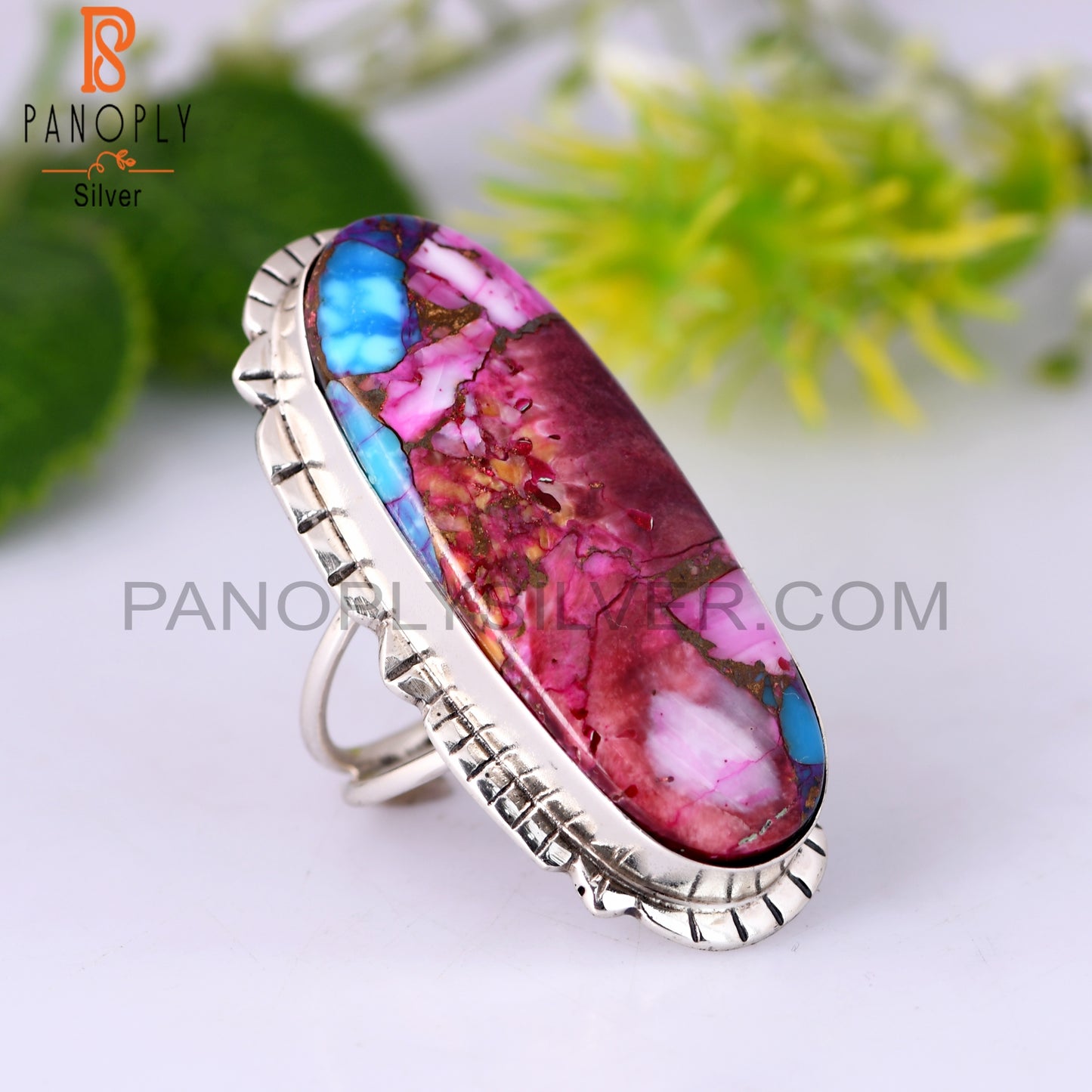 Mojave Copper Purple Oyster Turquoise Oval 925 Silver Ring