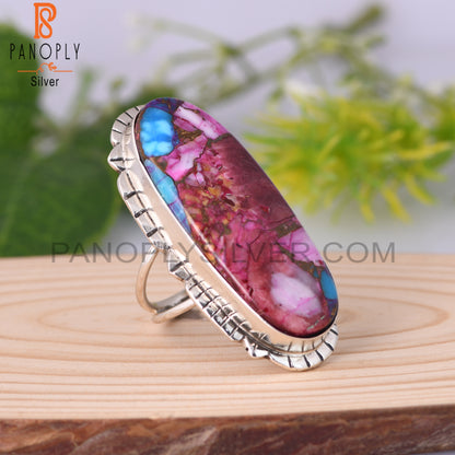 Mojave Copper Purple Oyster Turquoise Oval 925 Silver Ring