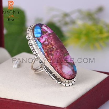 Mojave Copper Purple Oyster Turquoise Oval 925 Silver Ring