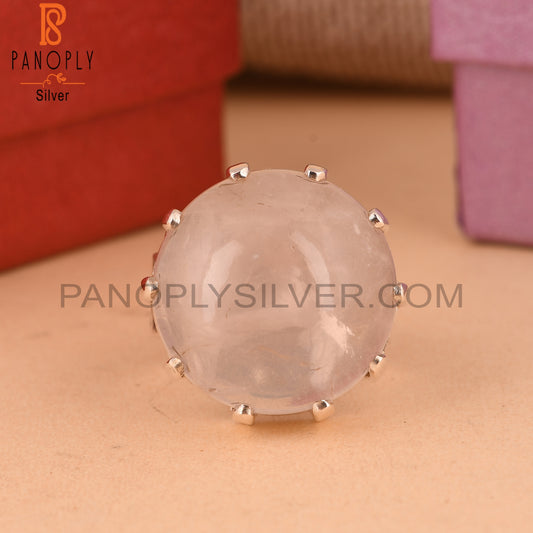 Cabochon Rose Quartz 925 Sterling Silver Ring