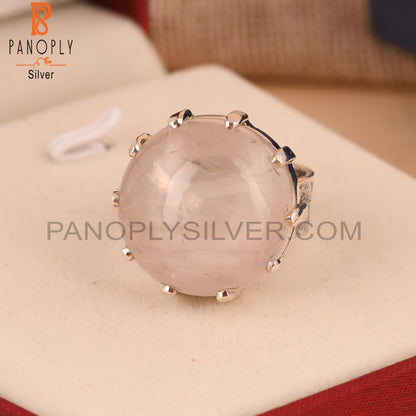 Cabochon Rose Quartz 925 Sterling Silver Ring