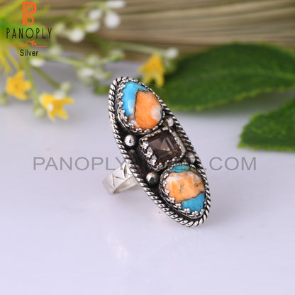 Smoky & Mojave Copper Oyster Turquoise 925 Silver Ring