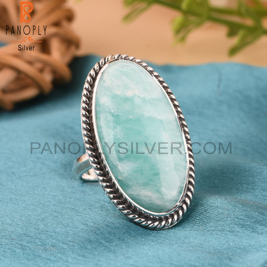 Amazonite Oval 925 Stamp Silver Ring for Grandmother