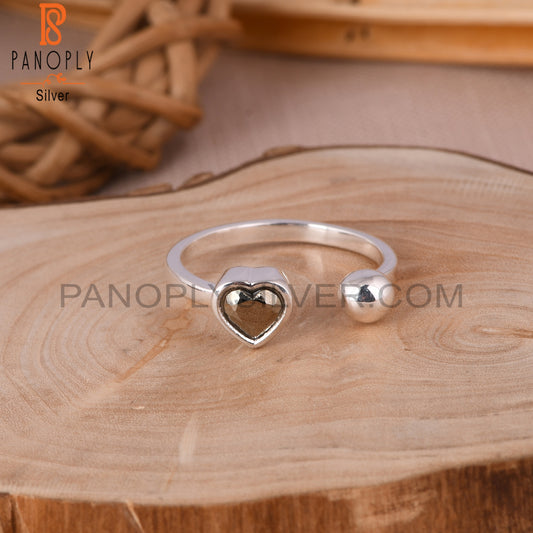 Pyrite Heart 925 Sterling Silver Ring