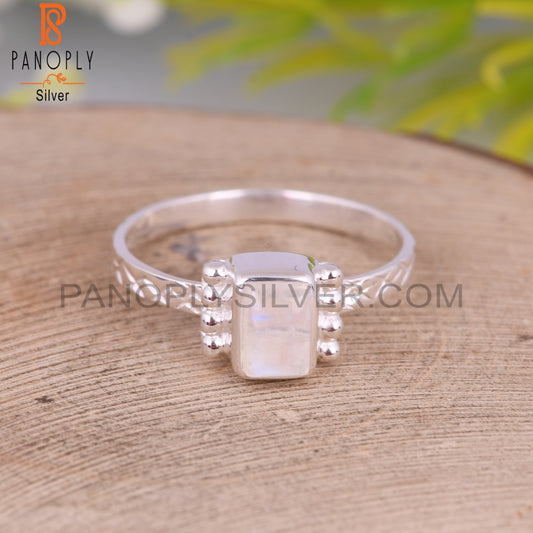 Rainbow Moonstone Beguette 925 Silver Ring